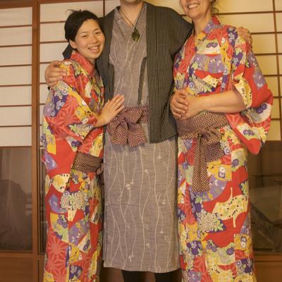 Everyone is dressed up in traditional yukata.