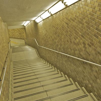 Stairs down to the train station.. empty.