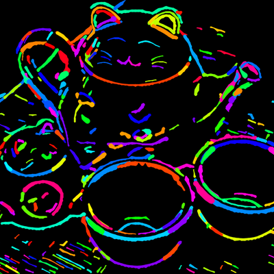 A randomly coloured image which clearly shows the different brush strokes.