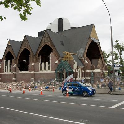 Knox Church with severe external damage; all windows were destroyed.