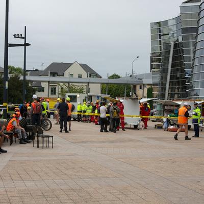 The emergency response team setting up at the Christchurch Art Gallery.