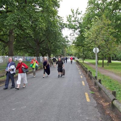 People walking out of the city to get support at Hagley Park.