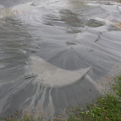 Silt and water pushing up through the ground.