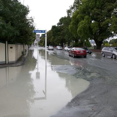 Papanui road was flooded and covered in silt.